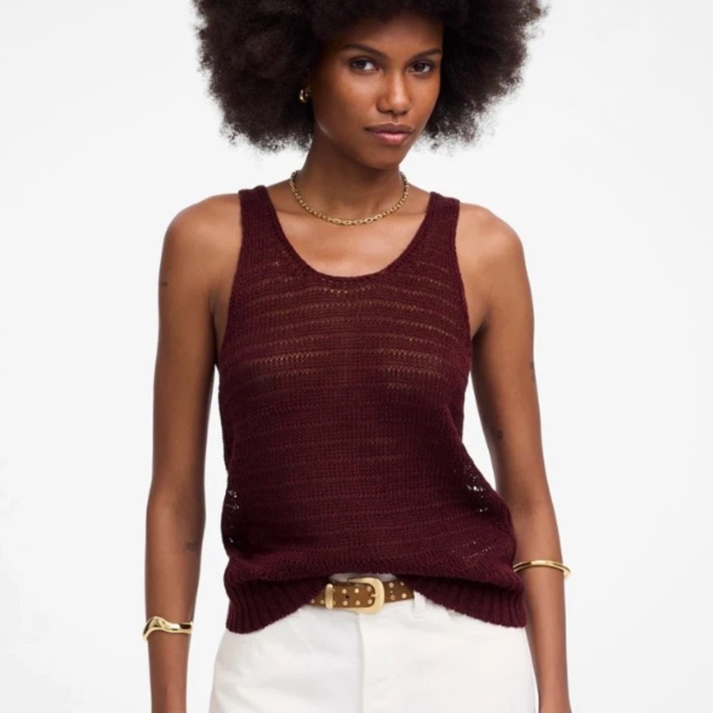 Madewell Linen Knit Sleeveless Sweater Tank Open Weave Mulberry Wine XS